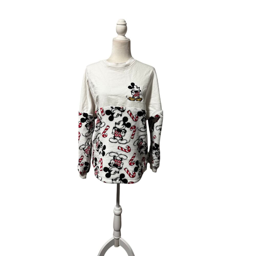 Disney Parks Holiday Cheer Spirit Jersey, Mickey Candy Cane Plush Fleece Size S